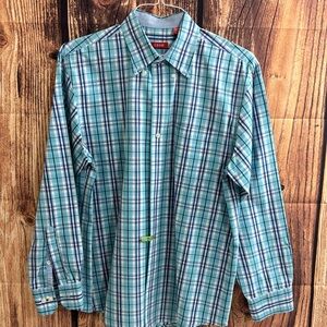 Izod Men’s Turquoise Plaid Button Down Shirt